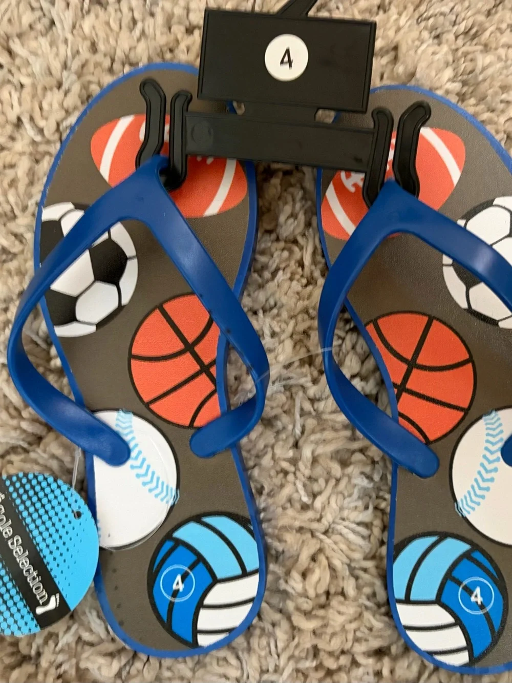 Blue Sports-Print Kids Flip Flops - Size 4